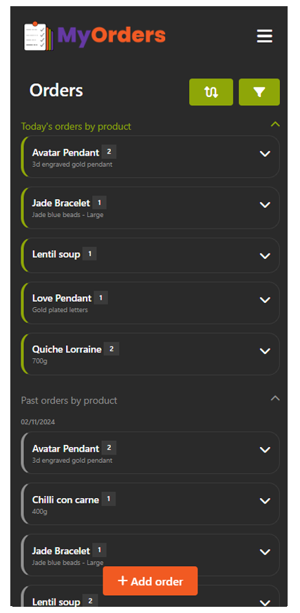 Produse comandate - Permite afișarea produselor curente, viitoare sau din trecut pentru a-ți putea planifica producția sau pentru a extrage informații utile